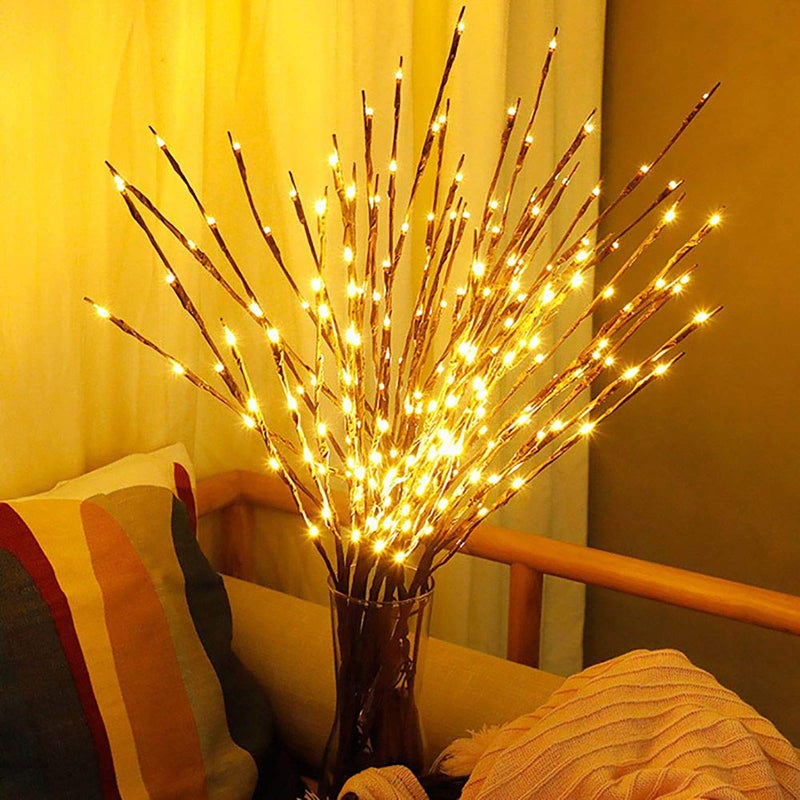 DK177 2 Pack Led Branch Light Battery Operated Lighted Branch Vase Filler Willow Tree Artificial Little Twig Power Brown 30 Inch 20 LED for Home Romantic Decoration, Warm White - Image 1